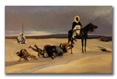 Robert Kenneth White "Emboscada en el desierto" Pintura al óleo de escena sahariana firmada en 2006