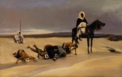 Robert The Whiting "Desert Ambush" Peinture à l'huile signée de 2006 représentant une scène saharienne