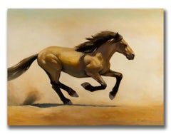 Robert Kenneth White "Mustang" Large 3.5-Foot Oil on Canvas, Wild Horse Painting