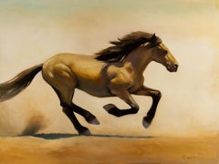 Robert Kenneth White "Mustang" Large 3.5-Foot Oil on Canvas, Wild Horse Painting