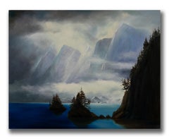 Robert Kenneth White "Mystic Fjord" Signed Oil on Canvas, Dramatic Seascape
