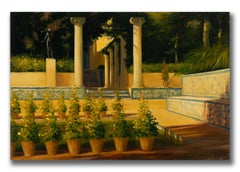 Robert Kenneth White "Peaceful Reflection II" Signed 2017 Oil of Villa Garden