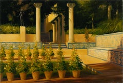 Robert Kenneth White "Reflejo apacible II" Óleo de jardín de villa firmado en 2017