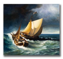 Robert Kenneth White "Racing the Tempest" Signed 2017 Maritime Oil Painting