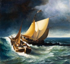 Robert Kenneth White "Racing the Tempest" Signed 2017 Maritime Oil Painting