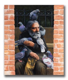 Robert Kenneth White "Sanctuary in Feathers" Large Figurative Oil Painting