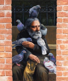 Robert Kenneth White "Sanctuary in Feathers" Large Figurative Oil Painting