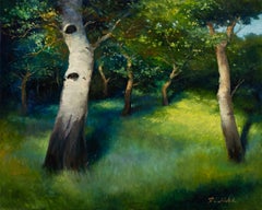 Robert Kenneth White "Spring Greens" Signiert 2010 Luminous Oil Waldszene