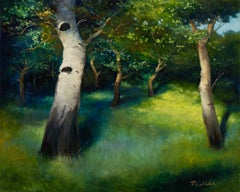 Robert Kenneth White "Spring Greens" Signed 2010 Luminous Oil Forest Scene