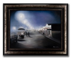 "Santa Monica Pier at Night" by Robert Kenneth White, Signed Oil on Canvas