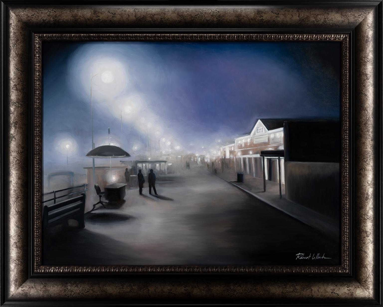 ROBERT KENNETH WHITE - "EL MUELLE DE SANTA MONICA DE NOCHE"
Óleo sobre lienzo ⚜ Firmado abajo a la derecha ⚜ Titulado en el verso

UN LUMINOSO PAISAJE NOCTURNO DE ICONOGRAFÍA COSTERA CALIFORNIANA
Muelle de Santa Monica de noche es un impactante óleo