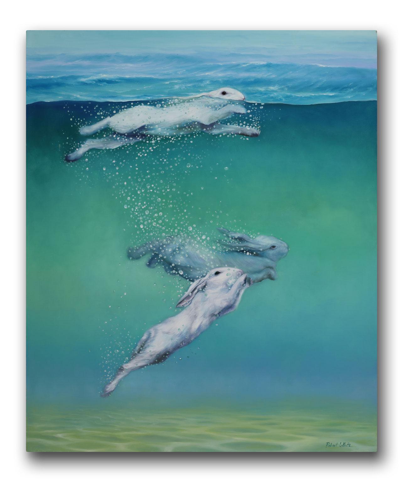 „Beach Bunnies II“ Große Orig. Ölgemälde von Robert White, rahmenlose Ausstellung – Painting von Robert Kenneth White