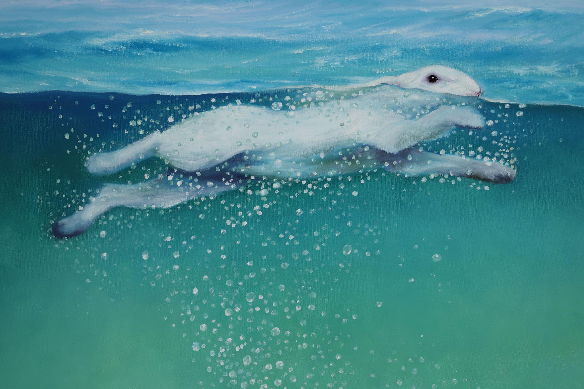 „Beach Bunnies II“ Große Orig. Ölgemälde von Robert White, rahmenlose Ausstellung (Realismus), Painting, von Robert Kenneth White