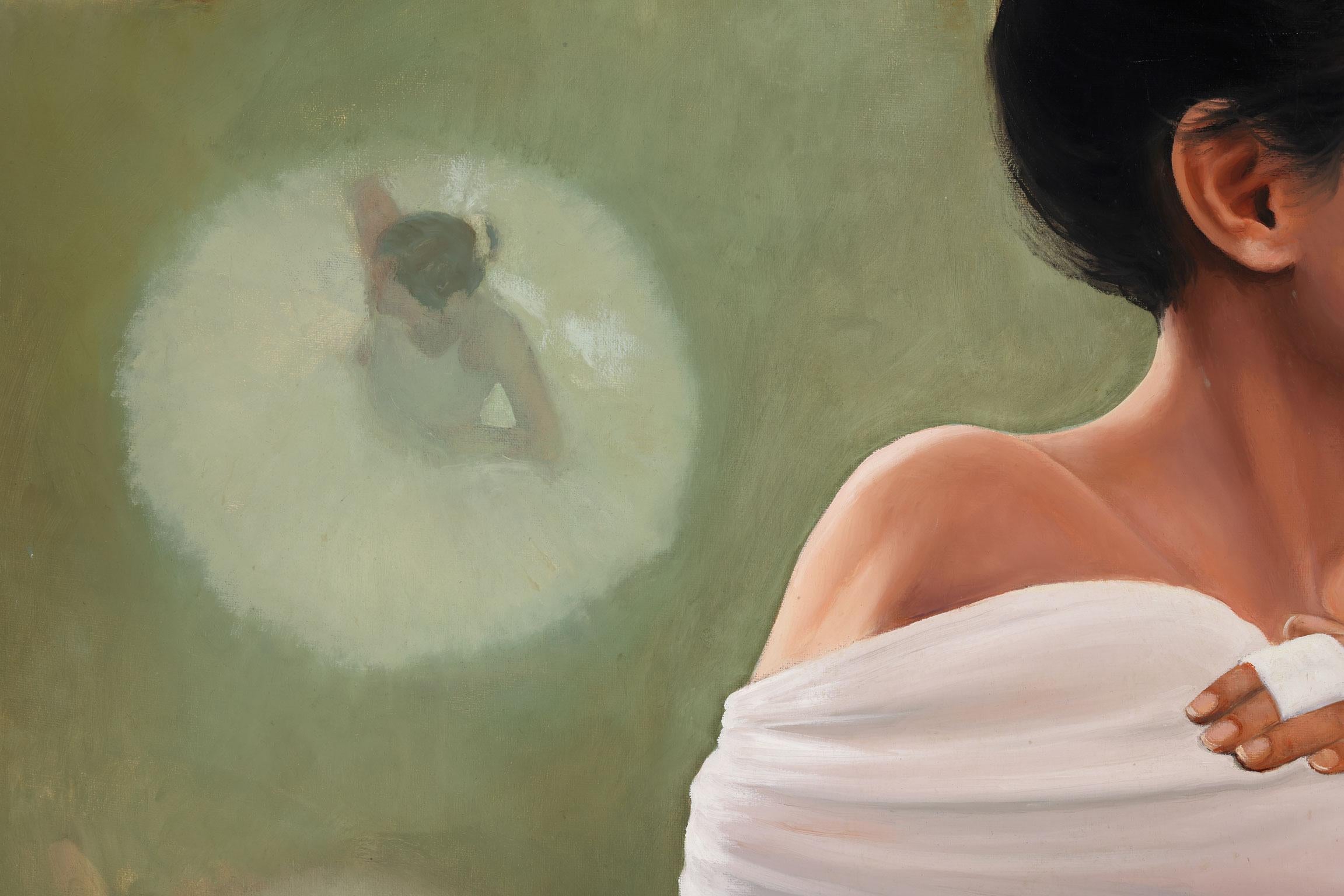 « Danser''s Dream », grande peinture à l'huile originale de Robert White, exposition sans cadre - Marron Figurative Painting par Robert Kenneth White