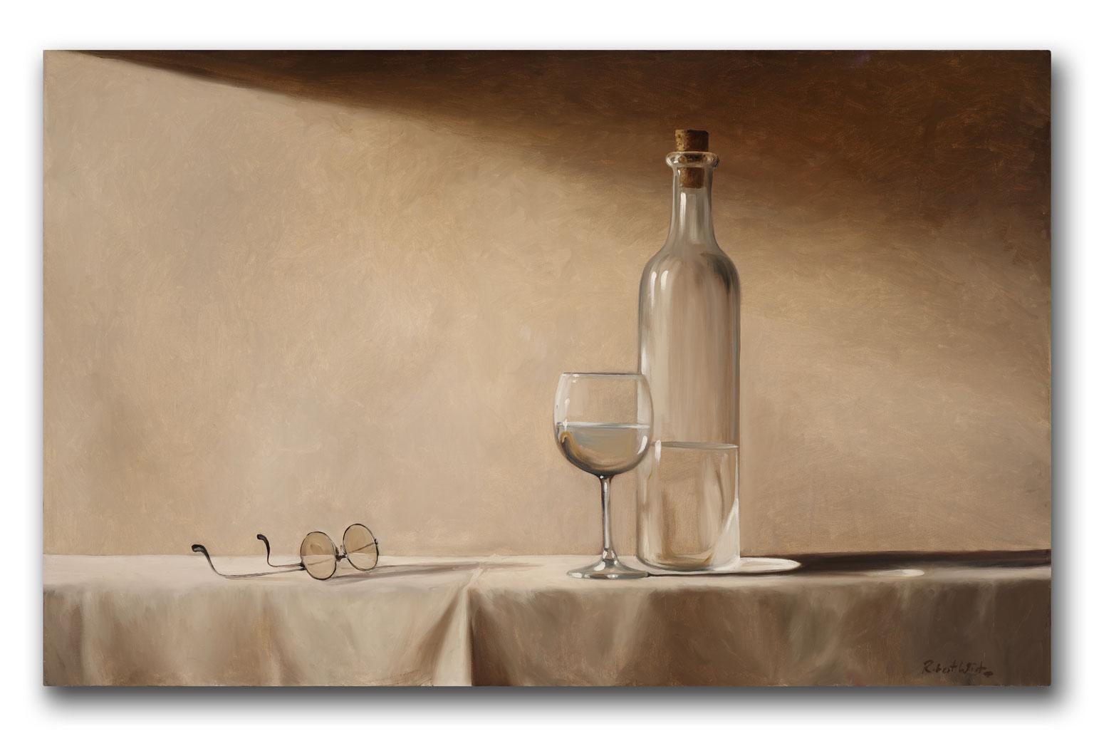 [Glasses] Large Original Oil Painting by Robert White, Frameless Display - Brown Interior Painting by Robert Kenneth White
