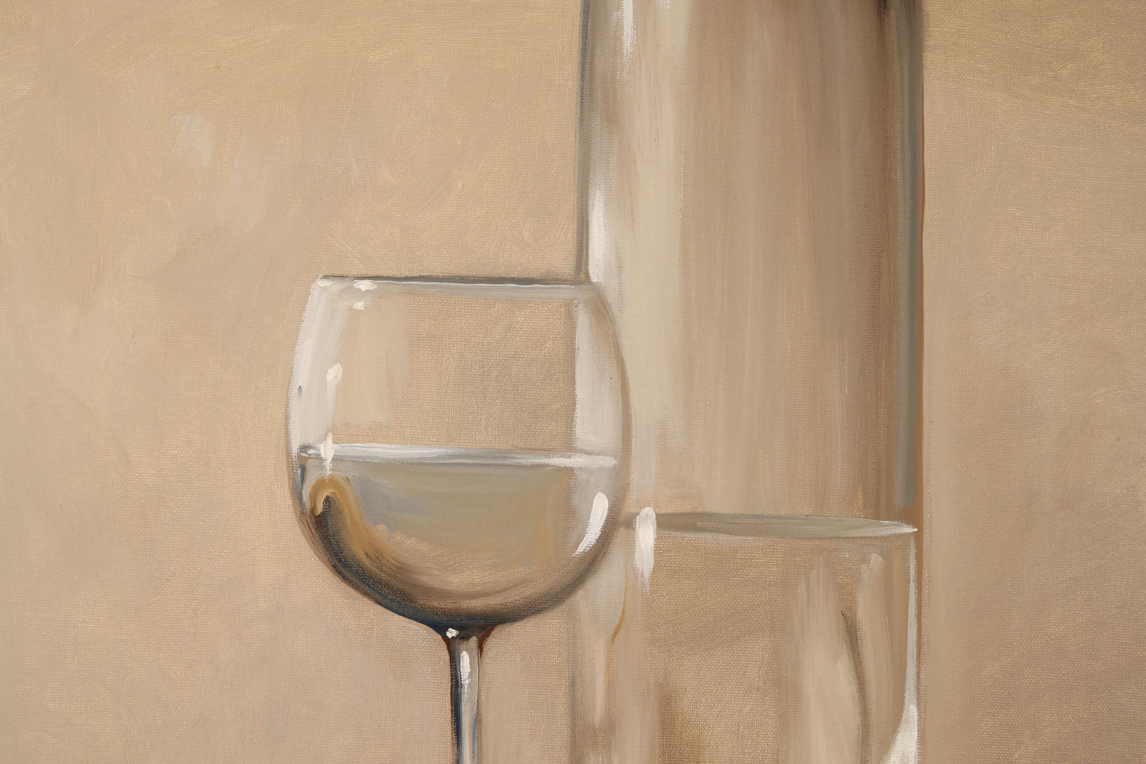 [Glasses] Grande peinture à l'huile originale de Robert White, exposition sans cadre - Marron Interior Painting par Robert Kenneth White