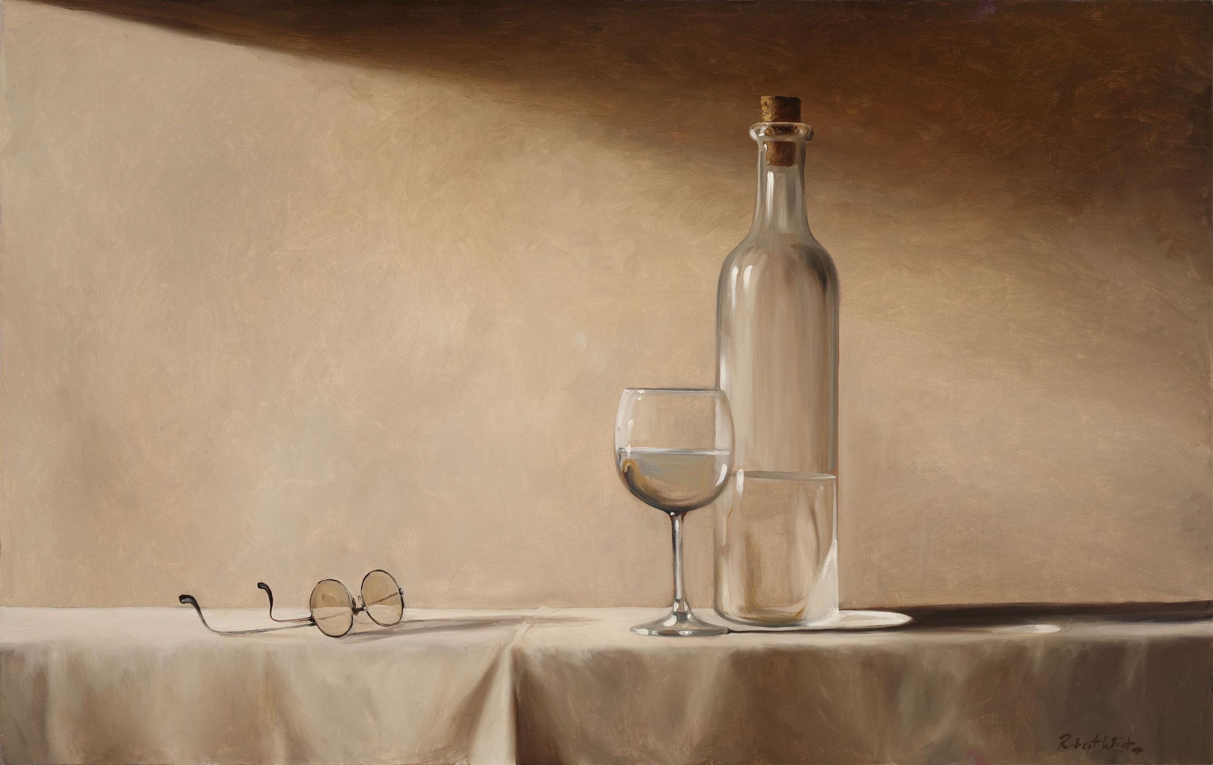 Robert Kenneth White Interior Painting - [Glasses] Large Original Oil Painting by Robert White, Frameless Display