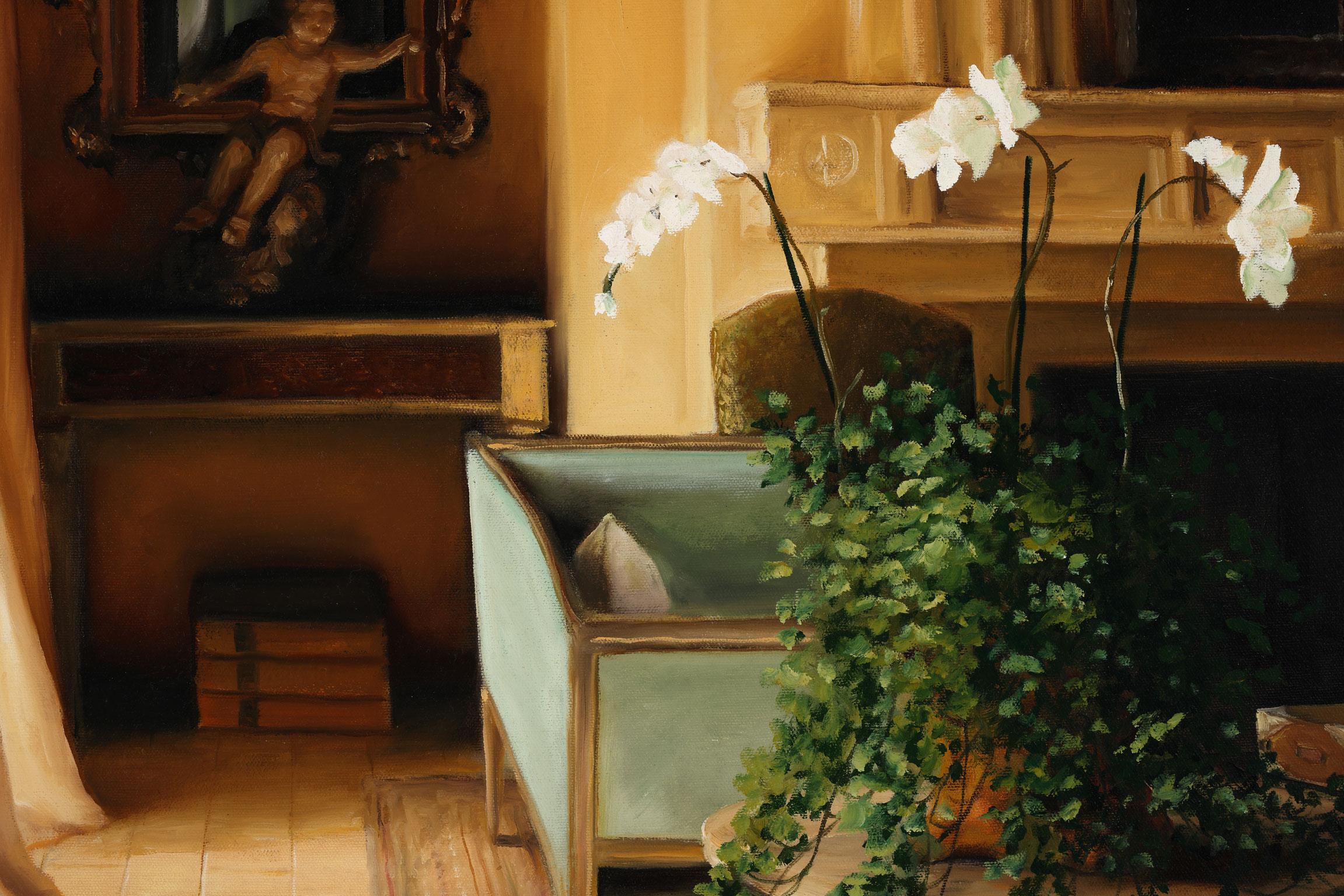 “Interior in Roma,” an original oil on canvas by Robert K. White, is a piece for the true collector. White’s careful attention to detail and vivid use of browns project from the painting, immediately capturing the viewer's attention and highlighting