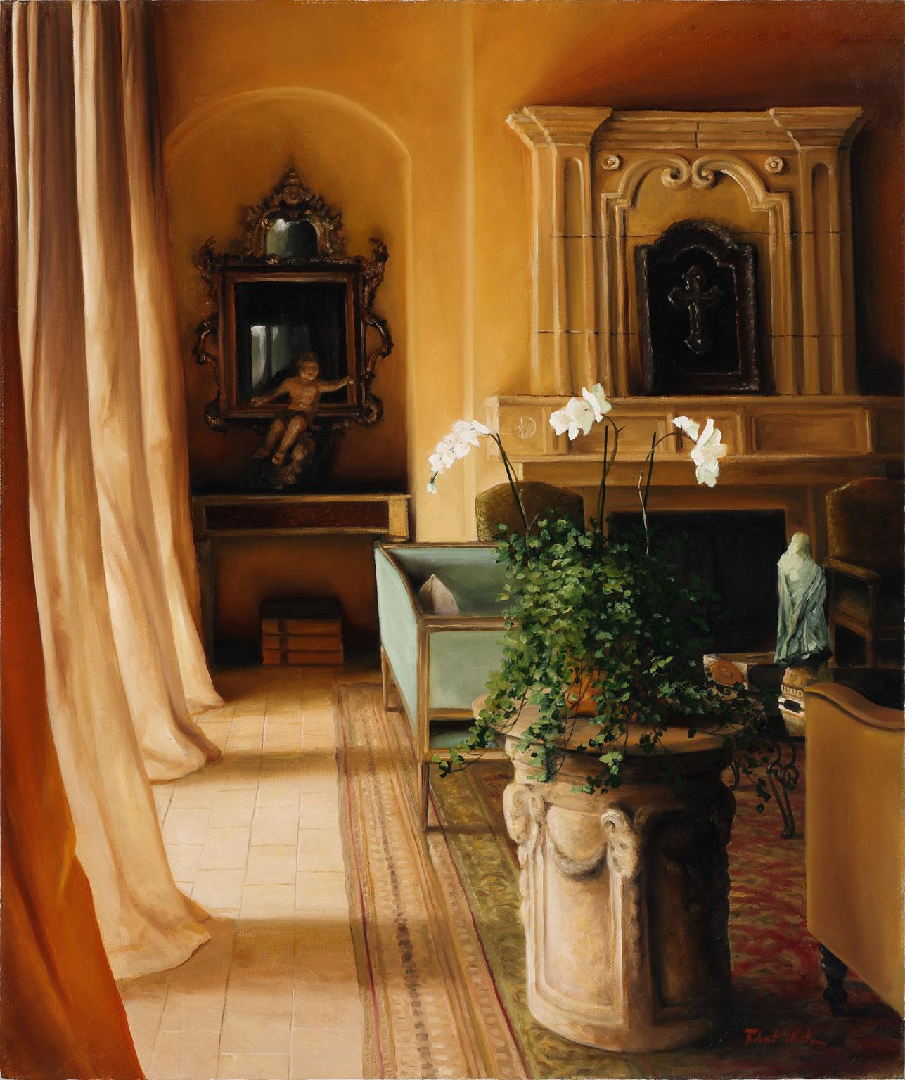 Robert Kenneth White Interior Painting - "Interior In Roma" Original Oil Painting by Robert White, Frameless Display