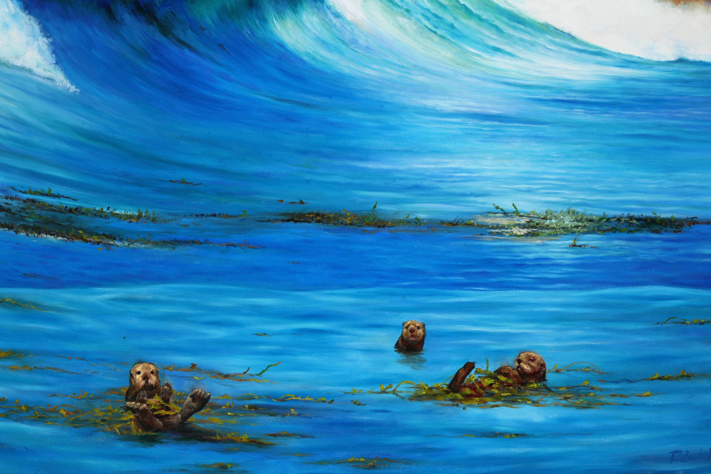 „Otter Cove“ Original-Ölgemälde von Robert White, rahmenlose Ausstellung (Blau), Landscape Painting, von Robert Kenneth White
