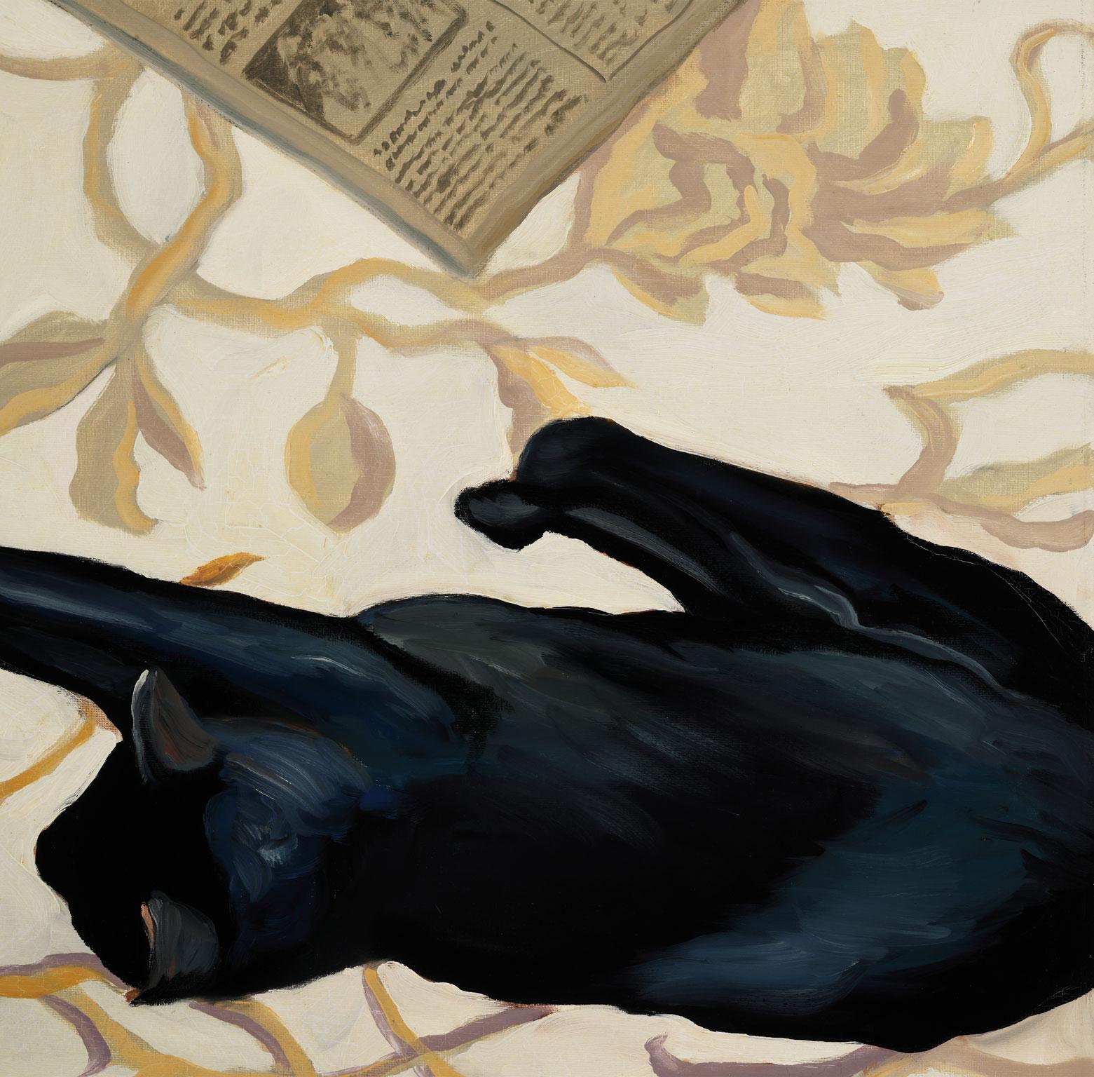 Sleeping Cats - Peinture à l'huile originale de Robert White, exposition sans cadre - Beige Animal Painting par Robert Kenneth White