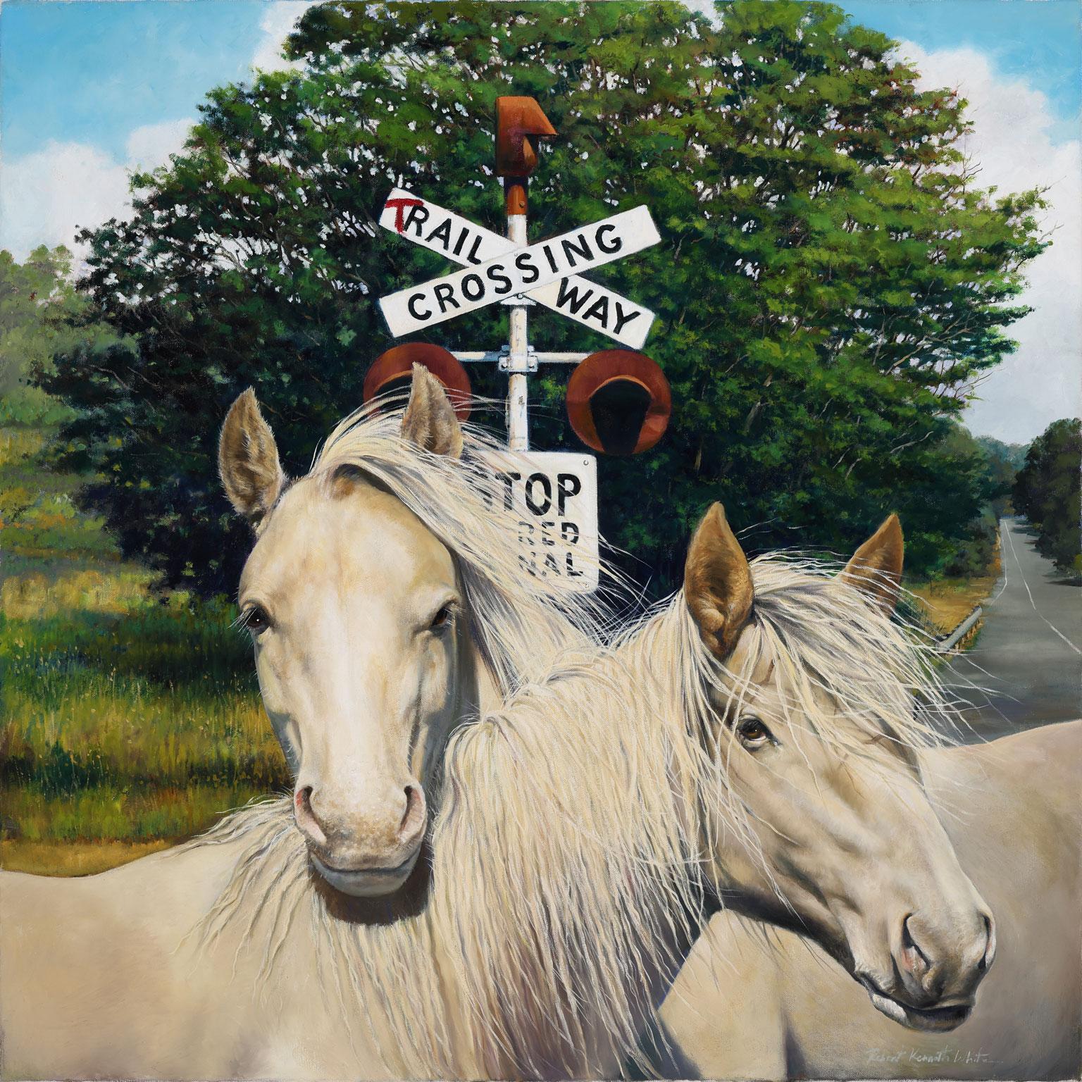 Robert Kenneth White Animal Painting - "The Crossing" Original Oil Painting by Robert White, Frameless Display