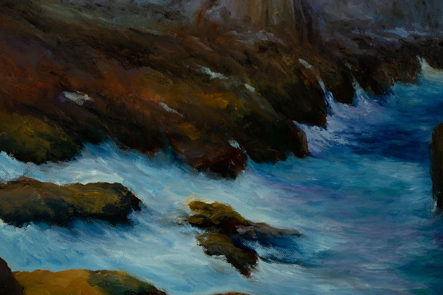 Untitled [Seascape] Original Oil Painting by Robert White, Frameless Display - Gray Landscape Painting by Robert Kenneth White