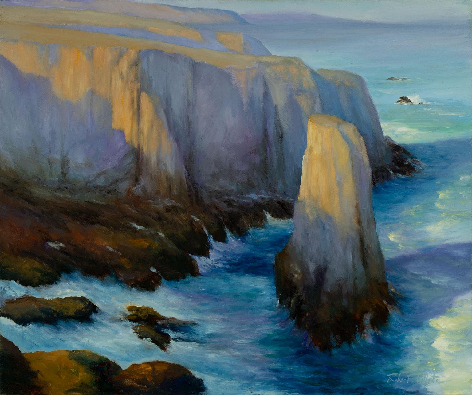 Robert Kenneth White Landscape Painting - Untitled [Seascape] Original Oil Painting by Robert White, Frameless Display
