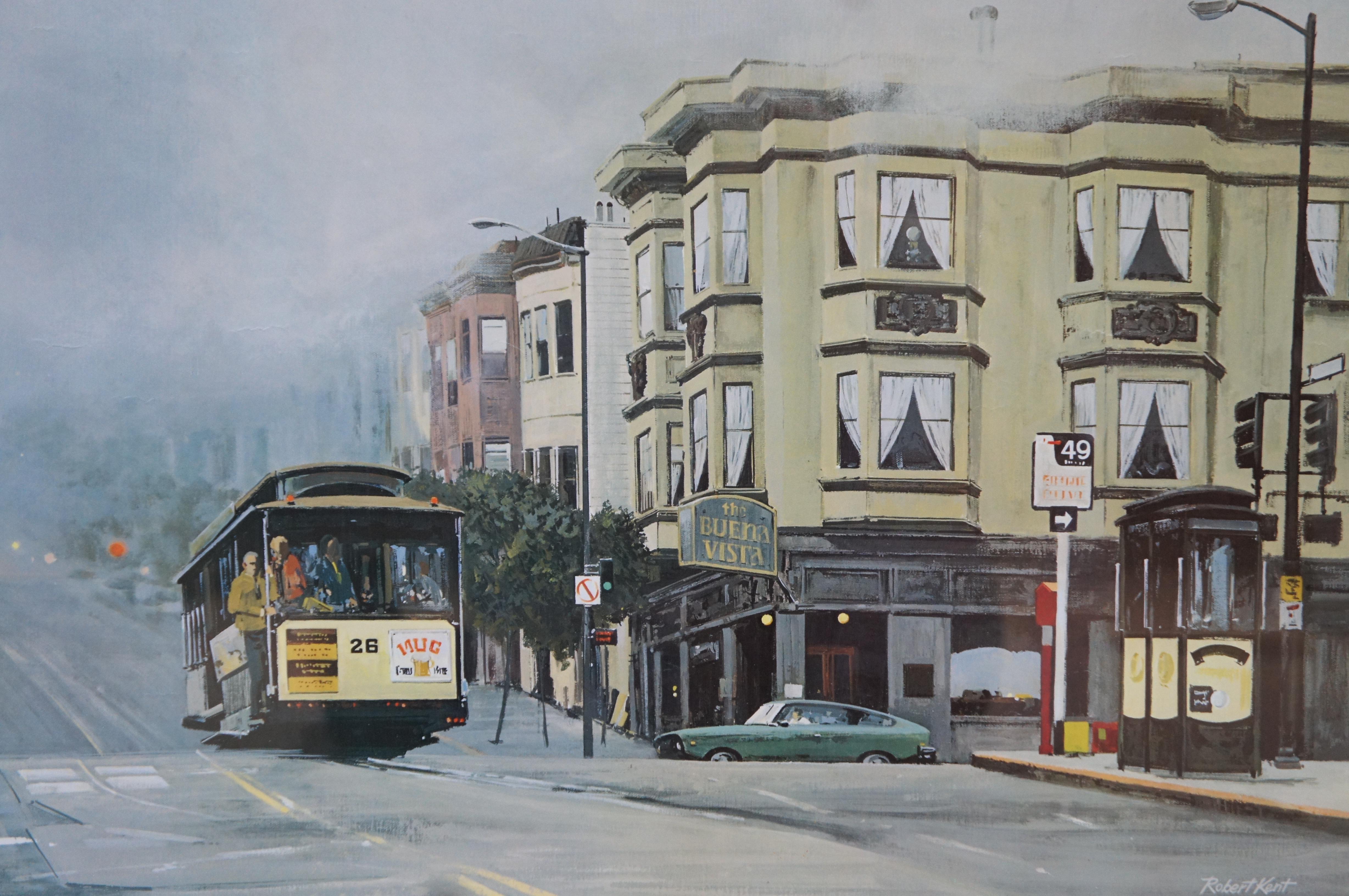 Robert Kent Lithograph Print 'San Francisco Cable Car in Fog' Buena Vista For Sale 1