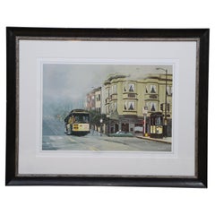 Used Robert Kent Lithograph Print 'San Francisco Cable Car in Fog' Buena Vista