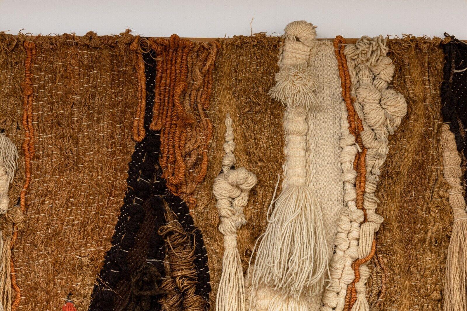 Natural Fiber Robert Kidd Postmodern Handwoven Wool Fiber Wall Art Orange & Brown Framed 1970s