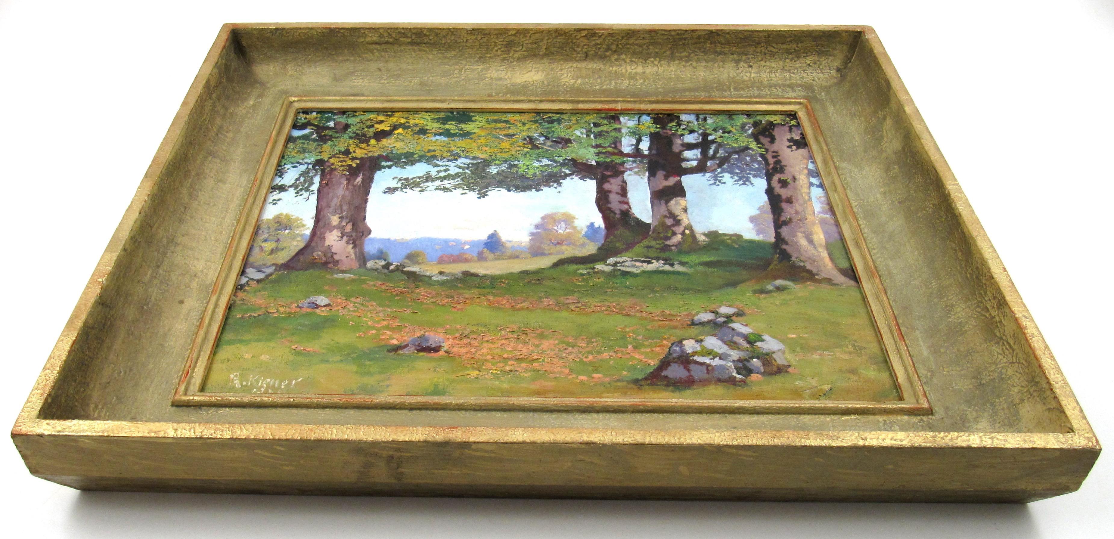 Robert Kiener (1866-1945) Jura Spring Landscape Switzerland Oil Painting 1937 1