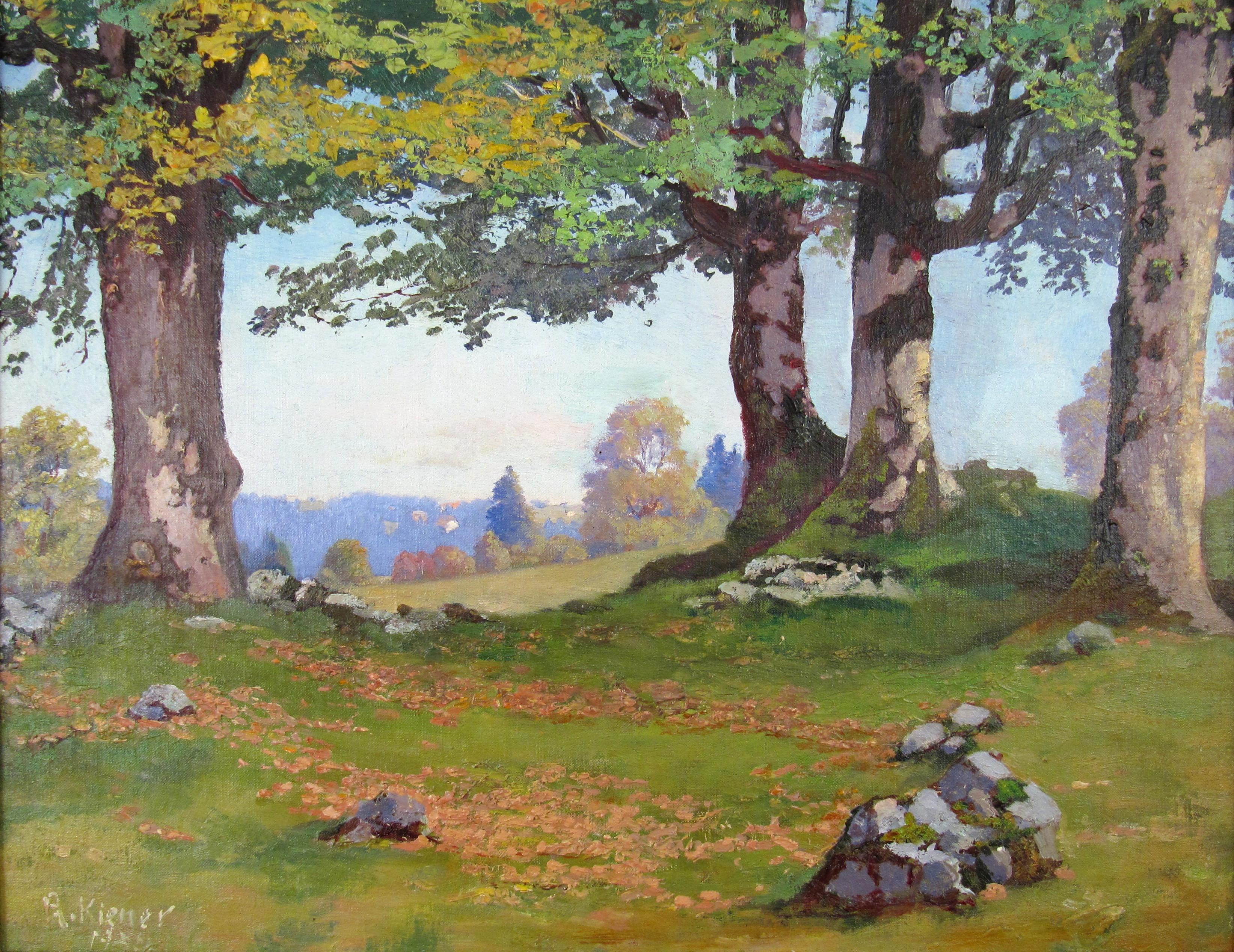 Robert Kiener (1866-1945) Jura Spring Landscape Switzerland Oil Painting 1937 2