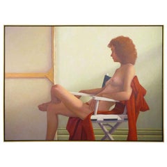 Vintage Robert Kinsell 56" x 41" Oil Painting Of Nude Woman At Repose