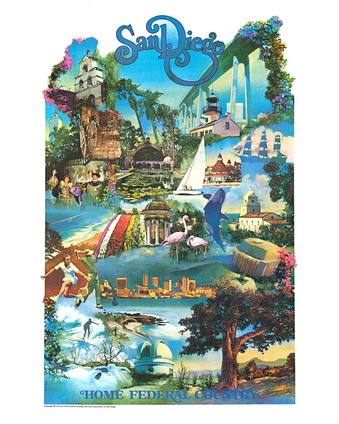San Diego (Home Federal) Vintage-Plakat von 1974 – Print von Robert Kinyon
