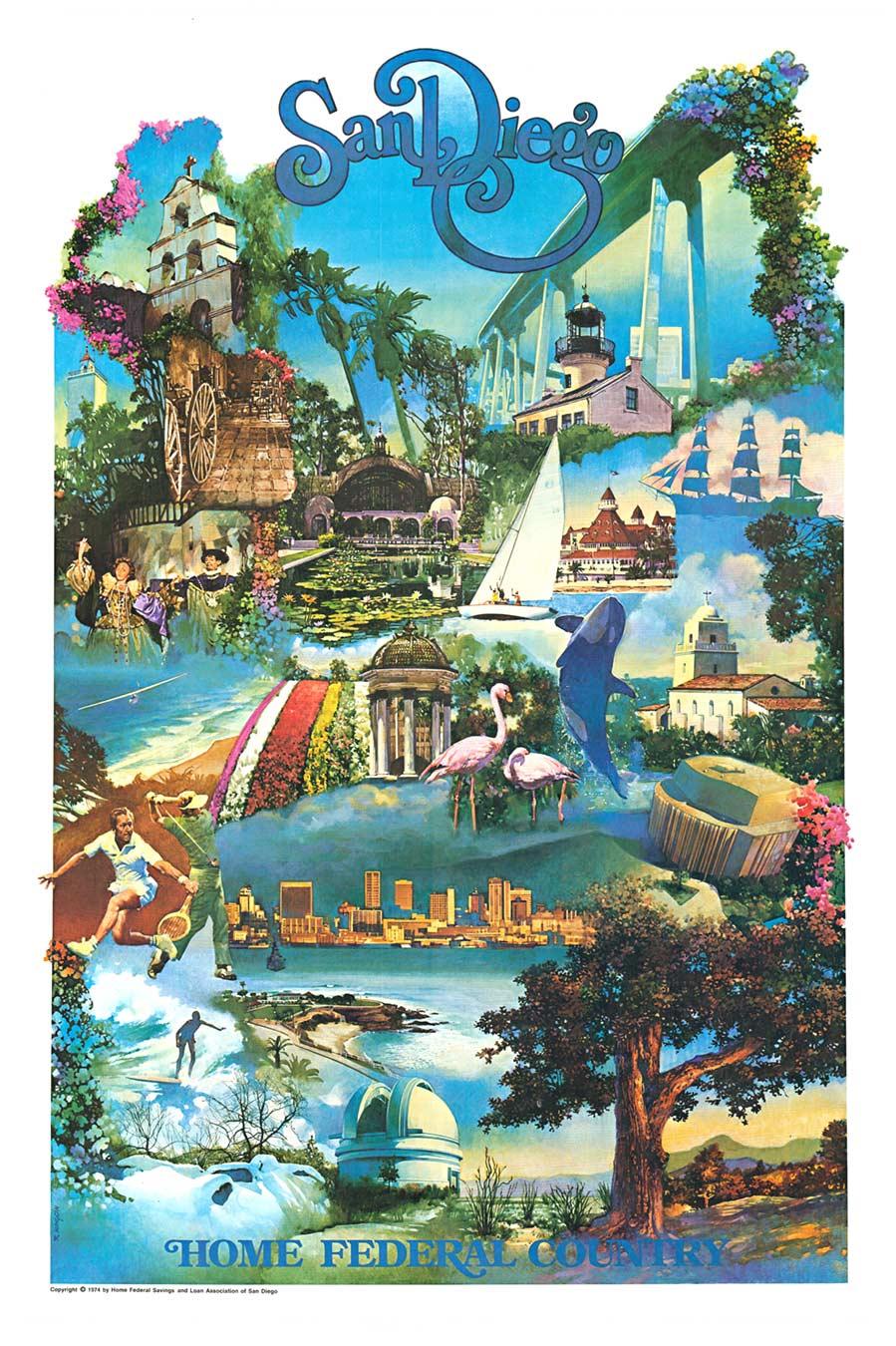 Robert Kinyon Animal Print - Original San Diego (Home Federal) 1974 vintage poster