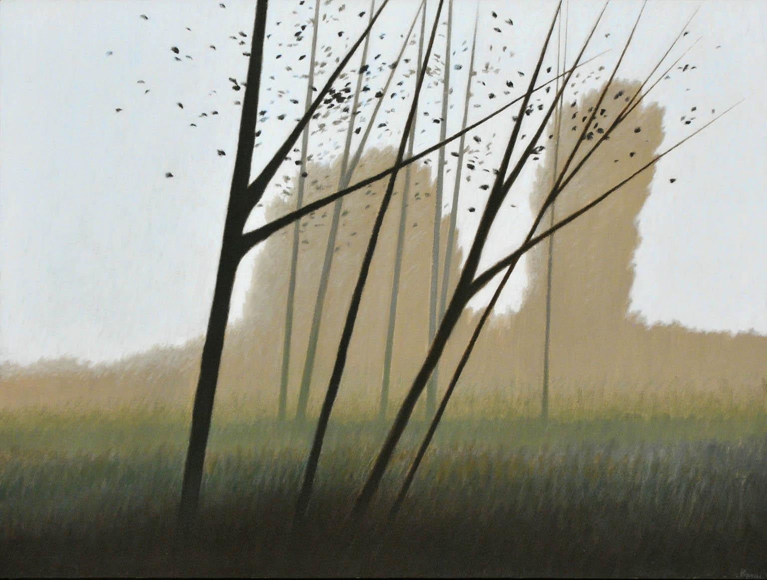 And on the hill, two trees - Painting by Robert Kipniss
