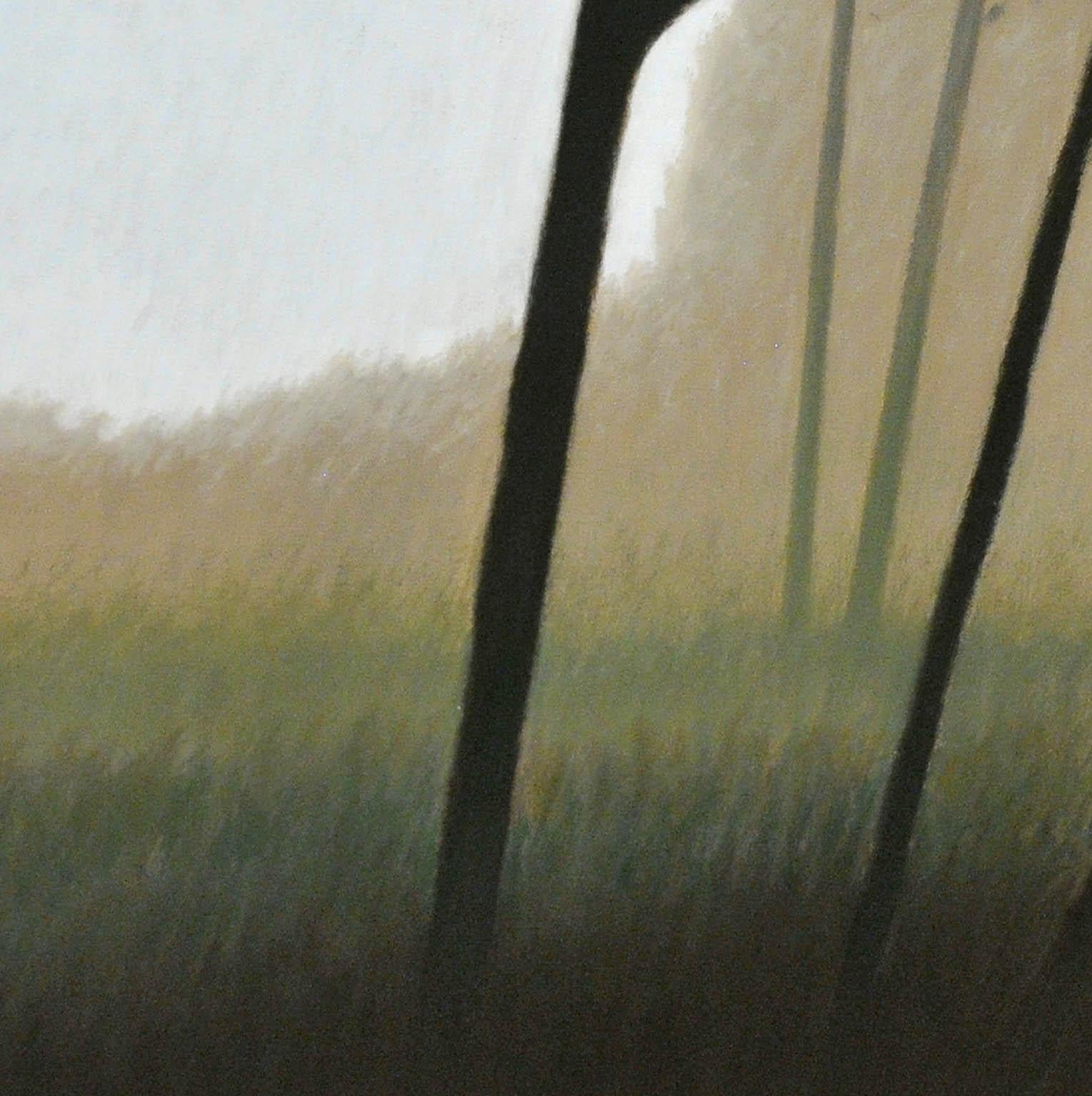 And on the hill, two trees - Gray Landscape Painting by Robert Kipniss