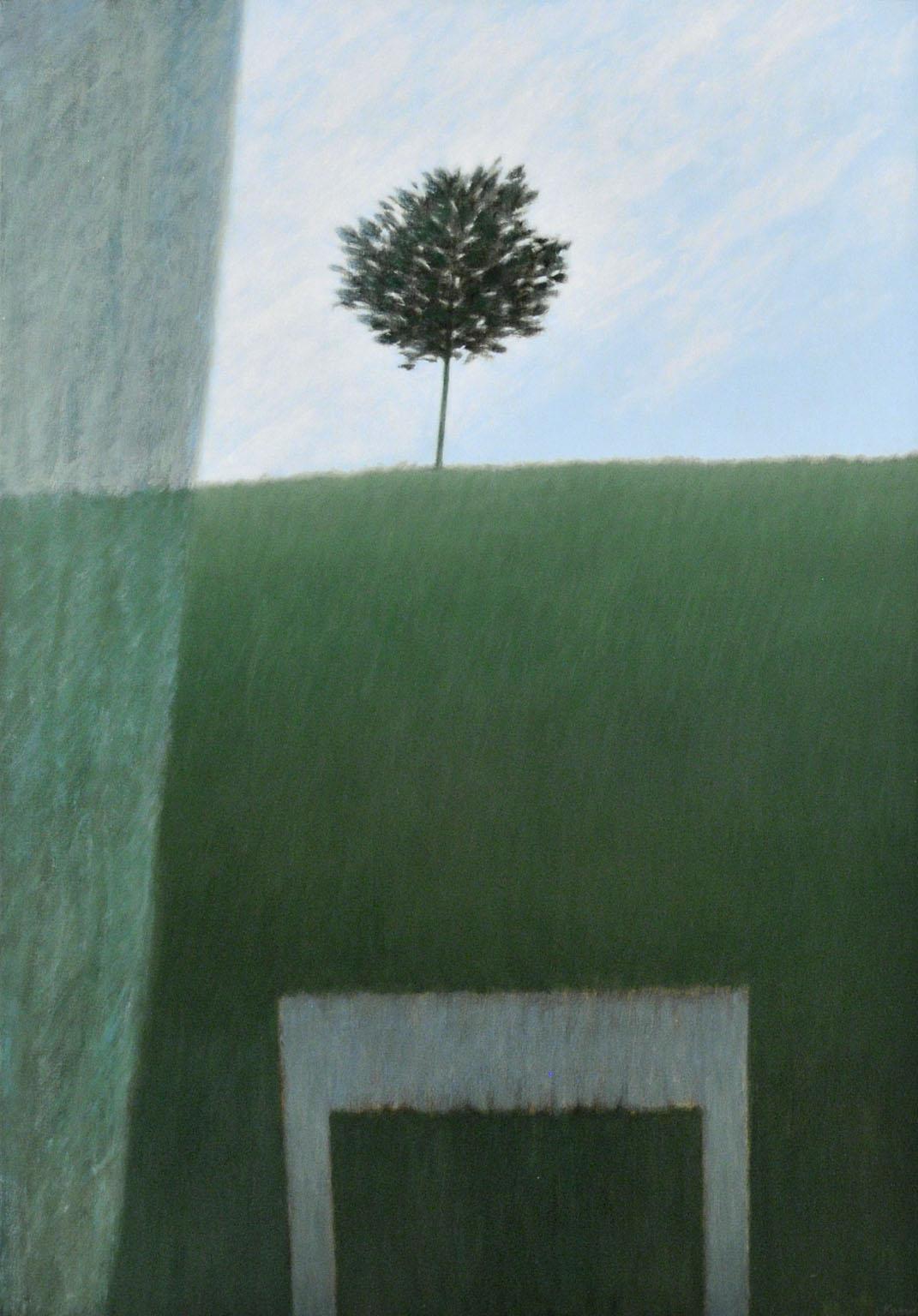 Window w/Curtain & Hill - Painting de Robert Kipniss
