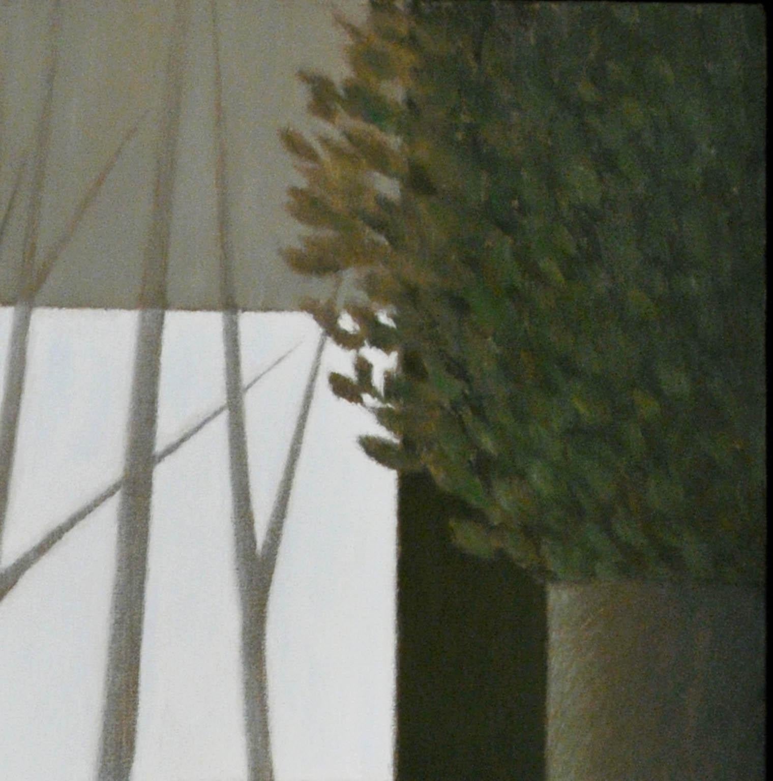 Ventana con jarrones y hojas - Painting realista estadounidense de Robert Kipniss