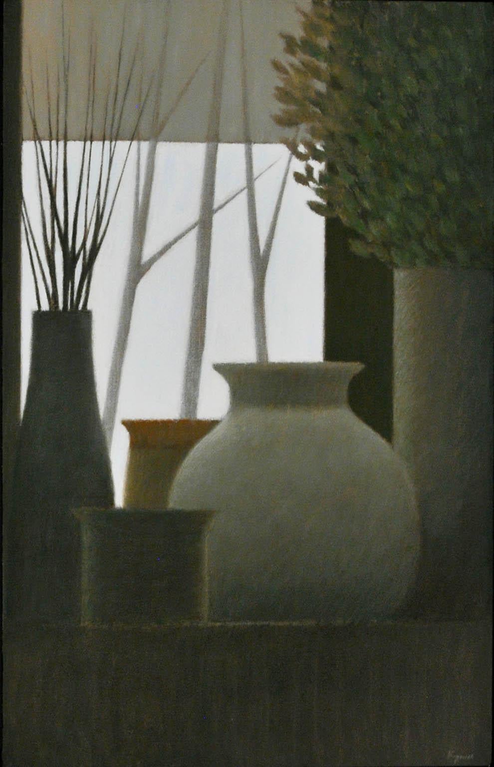 Ventana con jarrones y hojas 1