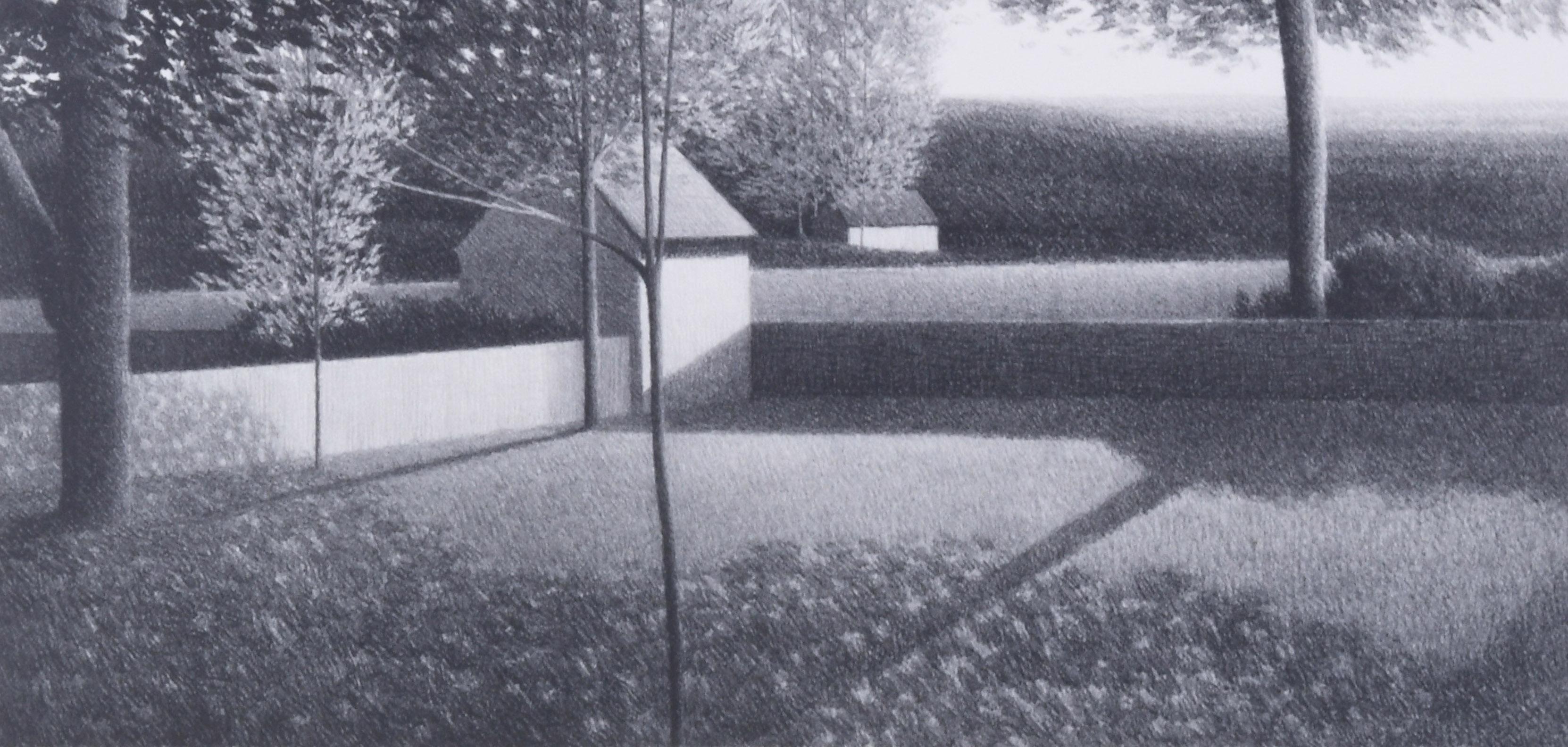 Cour arrière II - Gris Landscape Print par Robert Kipniss