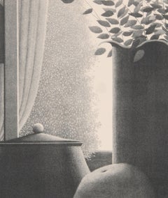 Curtains and Leaves, Modern Lithograph by Robert Kipniss