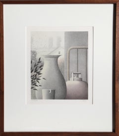 Interior con taza y tetera, litografía moderna de Robert Kipniss