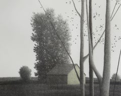 Große, schlanke Bäume, moderne Lithographie von Robert Kipniss