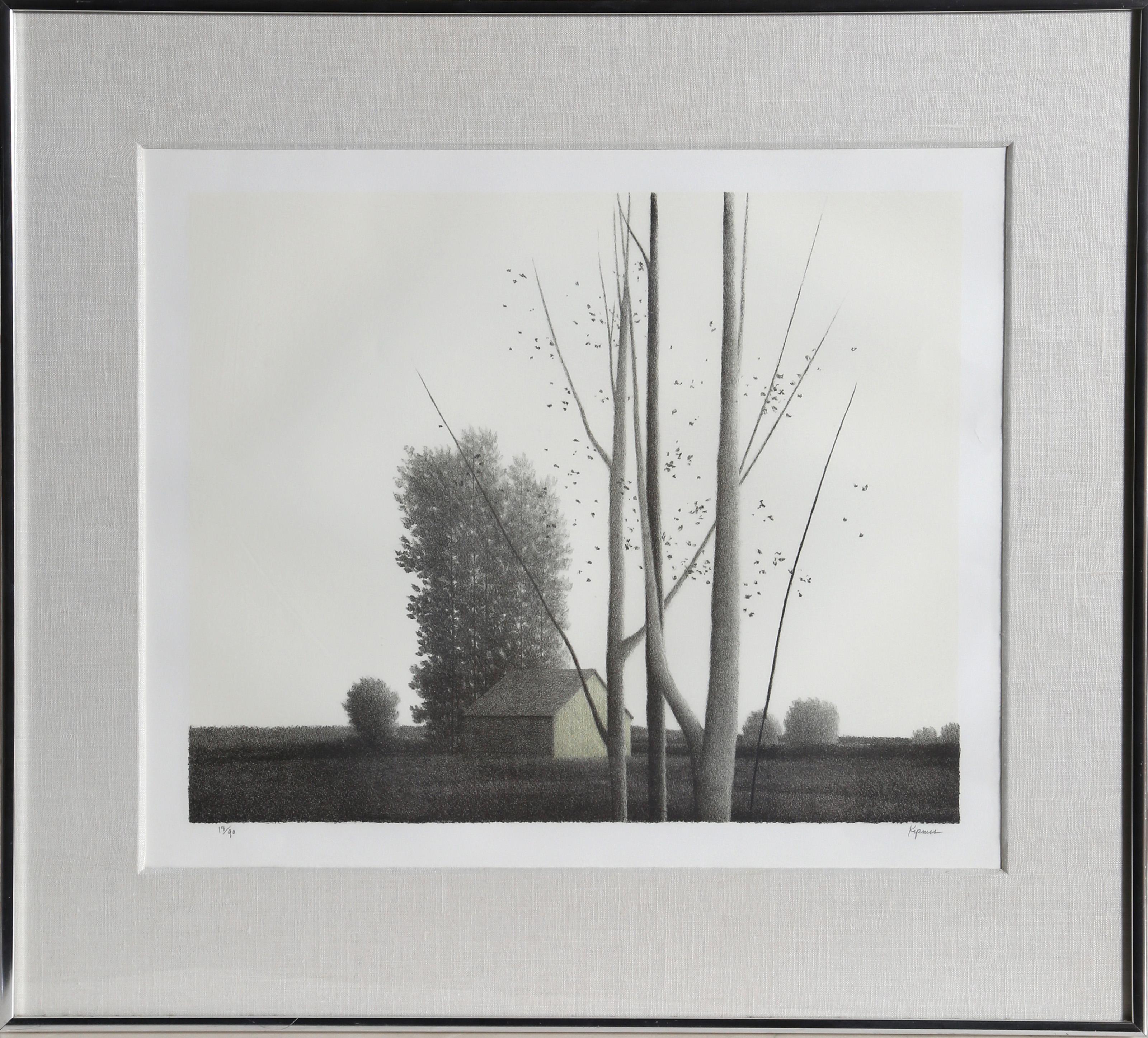 Tall Skinny Trees
Robert Kipniss, American (1931)
Date: circa 1980
Lithograph, signed and numbered in pencil
Edition of 18/90
Image Size: 14 x 17 inches
Frame Size: 22.5 x 25 inches