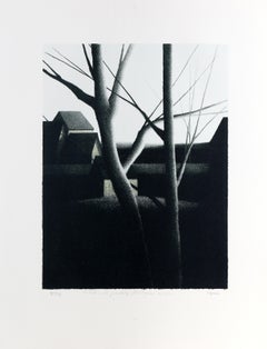 Alberi e tetti, litografia moderna di Robert Kipniss