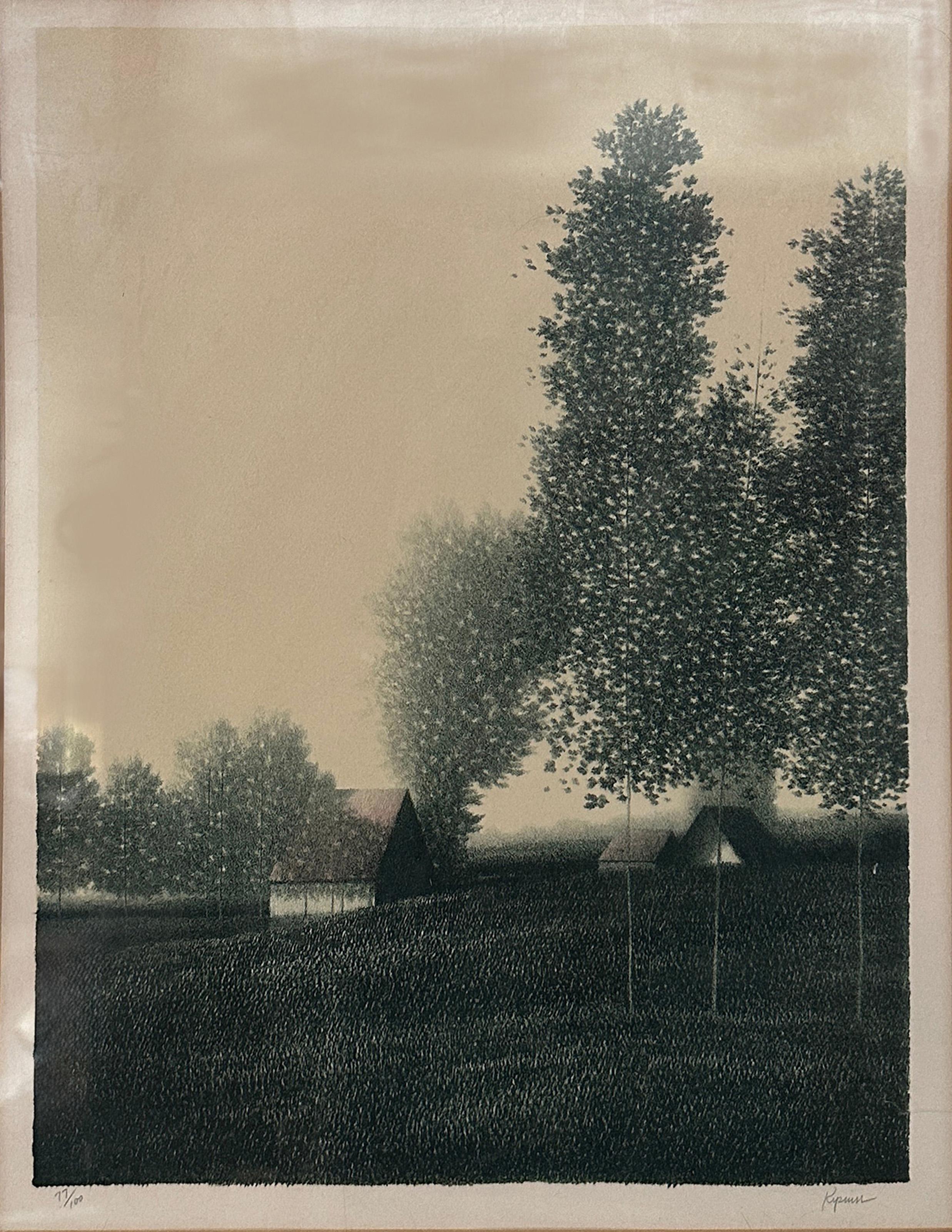 Sin título (Granja con árboles), litografía moderna de Robert Kipniss en venta 1