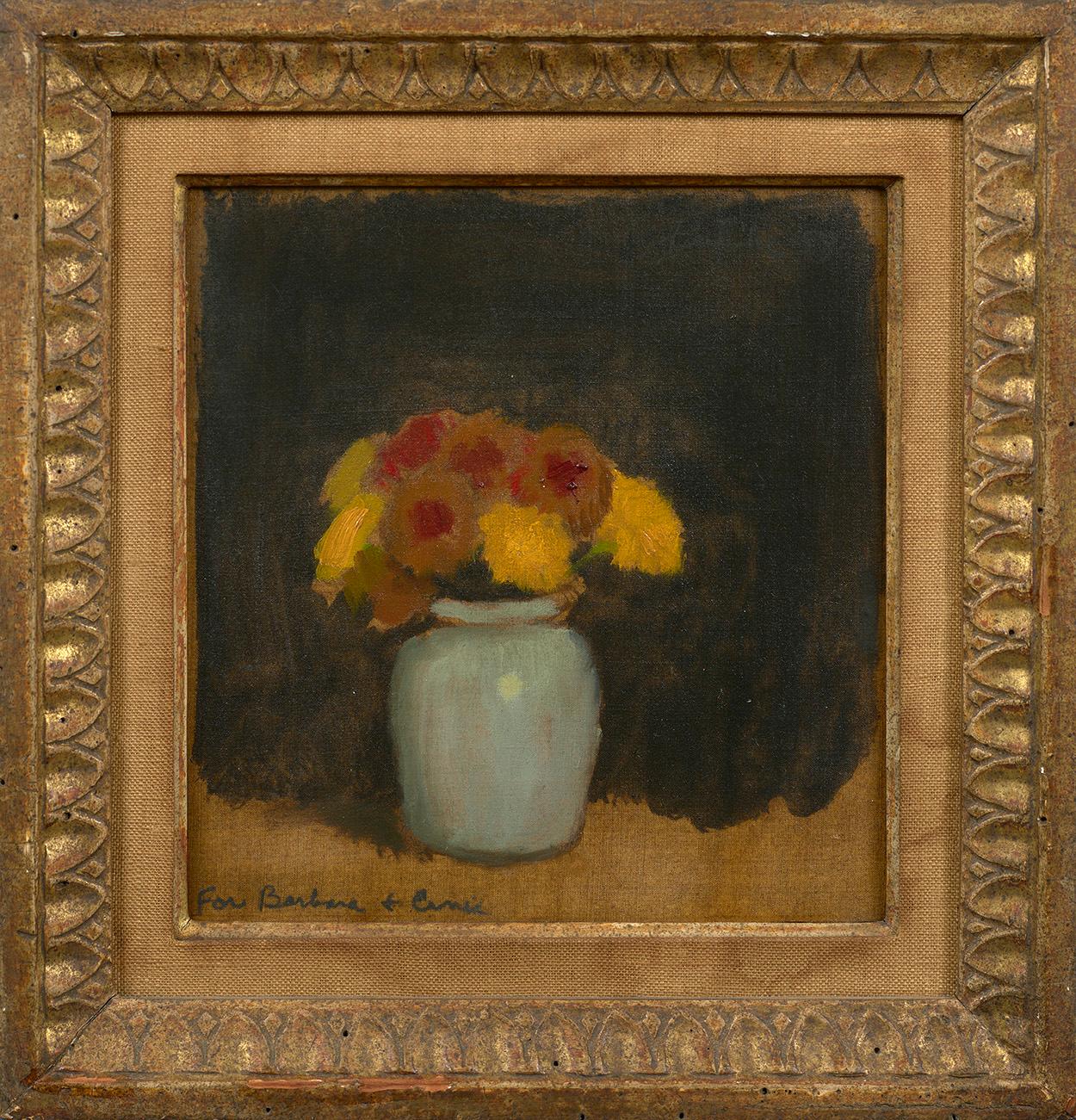 Flowers in a Blue Vase - Painting by Robert Kulicke