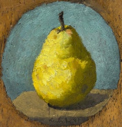 “Pear” 1991 by Robert Kulicke Still Life Original Oil Painting on Wood Plate